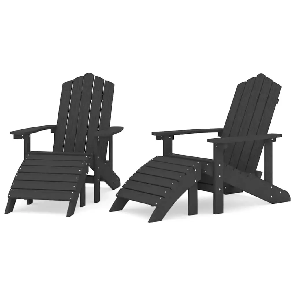 Adirondack Chairs Garden Seating 2 Piece Set with Detachable Footstools Anthracite