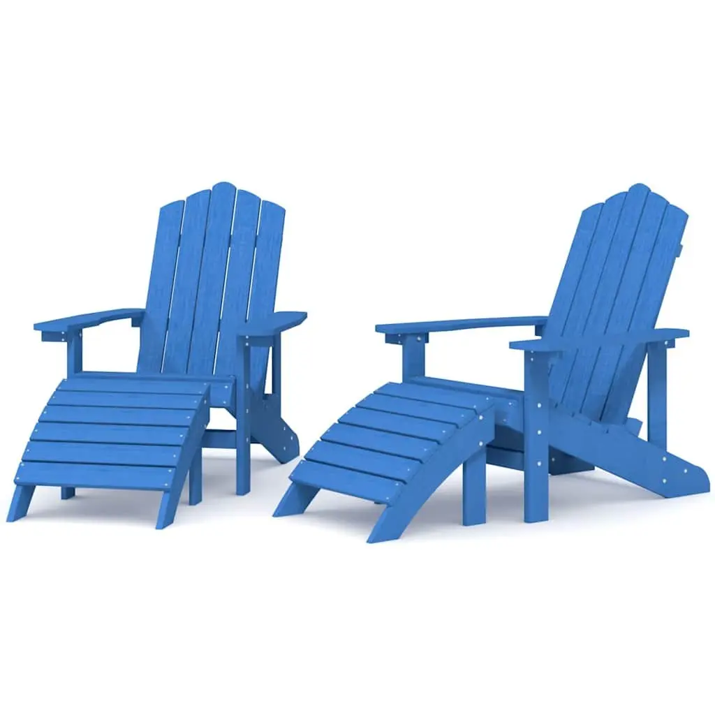 Adirondack Chairs Set 2 pcs Outdoor Relaxation Blue HDPE with Detachable Footstools