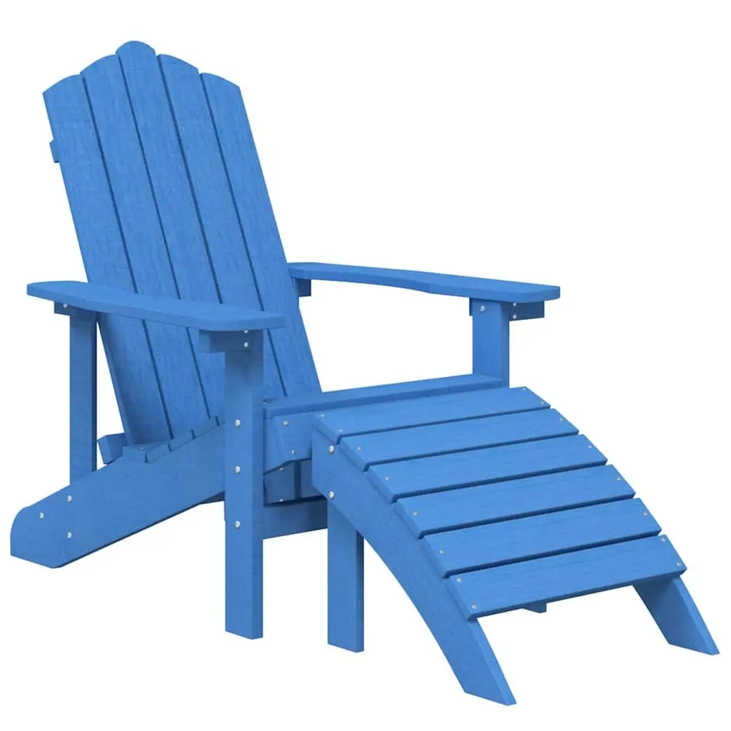 Adirondack Chairs Set 2 pcs Outdoor Relaxation Blue HDPE with Detachable Footstools