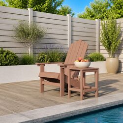 Garden Adirondack Chair with Table Outdoor Seating Brown HDPE Weather Resistant