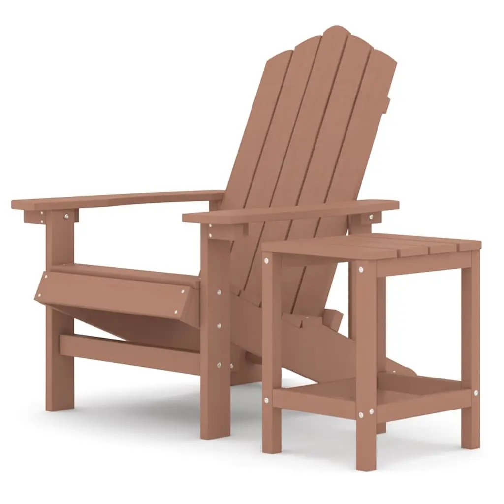 Adirondack Chair with Table Outdoor Seating Brown HDPE Weather Resistant
