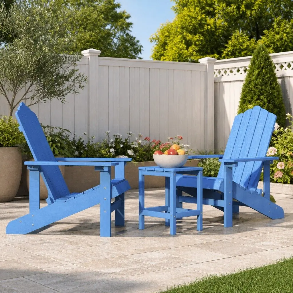 Adirondack Chairs with Table Set Outdoor Patio Seating Blue