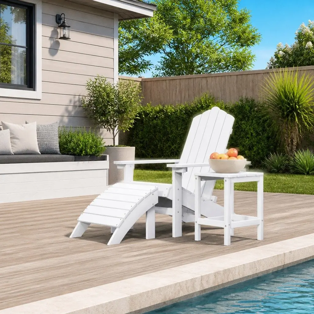 Adirondack Chair Footstool Side Table Outdoor Garden Patio Furniture White