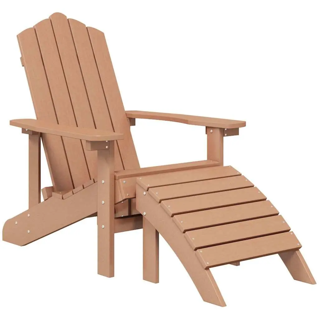 Adirondack Chair with Detachable Footstool and Side Table Brown Outdoor Garden
