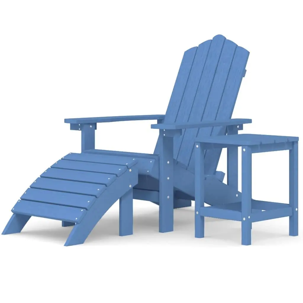 Adirondack Chair Set Outdoor Seating with Footstool and Side Table Blue
