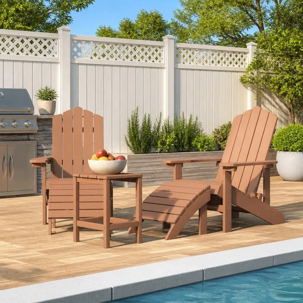 Adirondack Chair Set Garden Patio Seating with Footstool and Table Brown