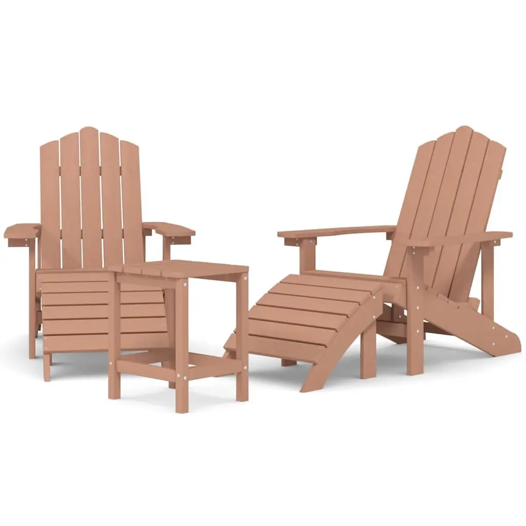 Adirondack Chair Set Garden Patio Seating with Footstool and Table Brown