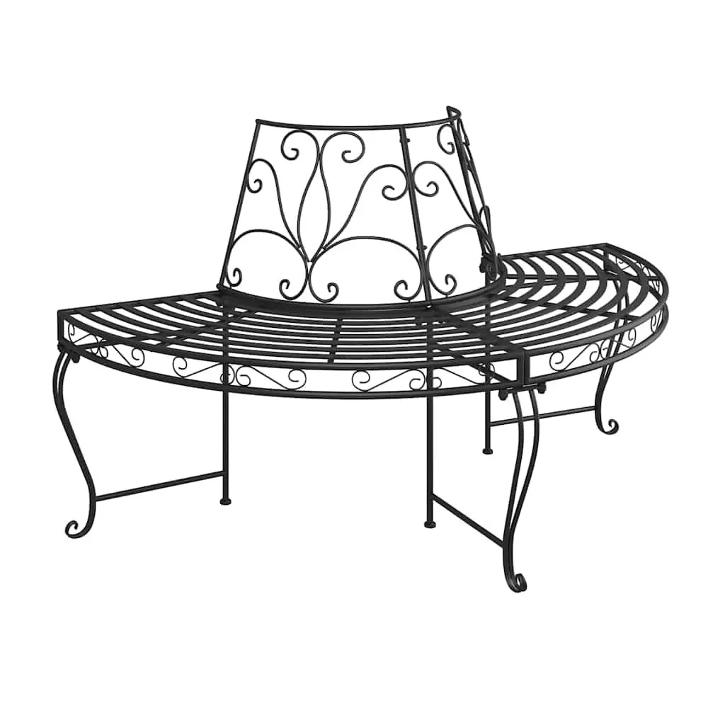 Half Round Tree Bench Outdoor Seating 2 pcs Ø160 cm Black Steel Garden Wrap