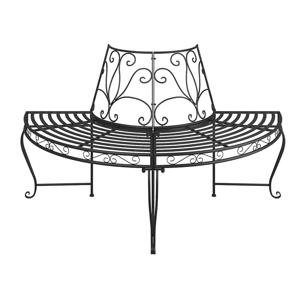 Half Round Tree Bench Outdoor Seating 2 pcs Ø160 cm Black Steel Garden Wrap