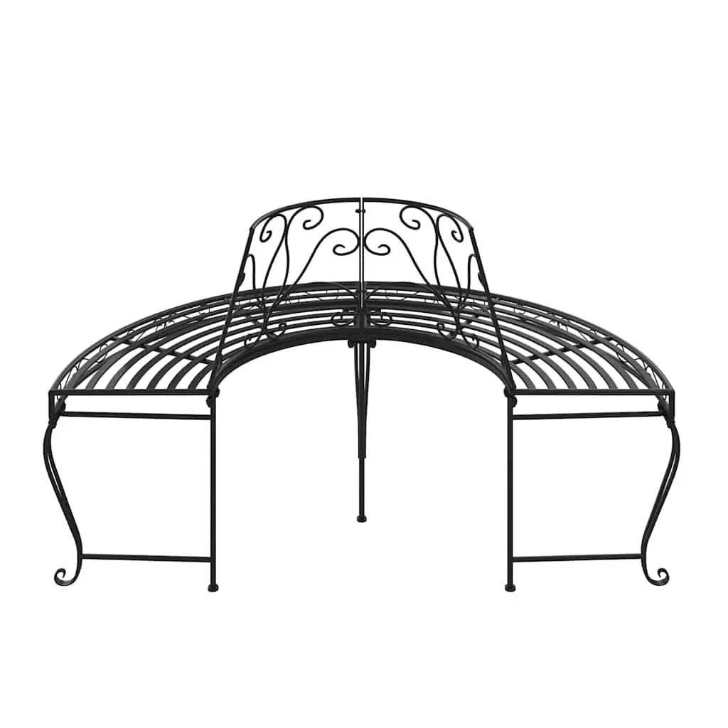 Half Round Tree Bench Outdoor Seating 2 pcs Ø160 cm Black Steel Garden Wrap