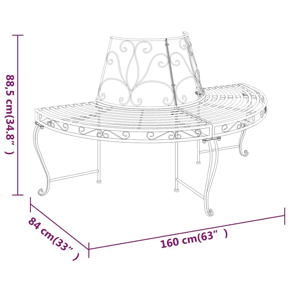 Half Round Tree Bench Outdoor Seating 2 pcs Ø160 cm Black Steel Garden Wrap