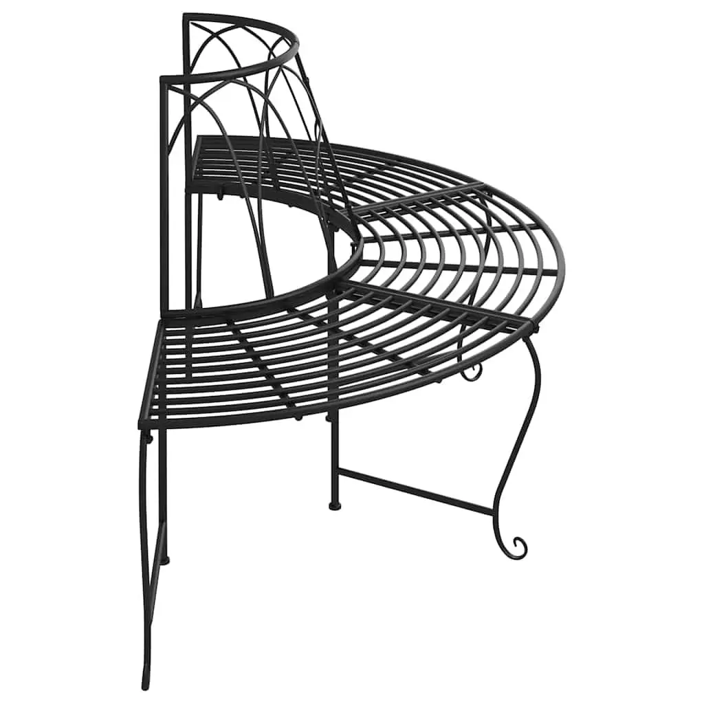 Half Round Tree Bench Wrap Around Outdoor Seating Steel Black 2 Pack Garden