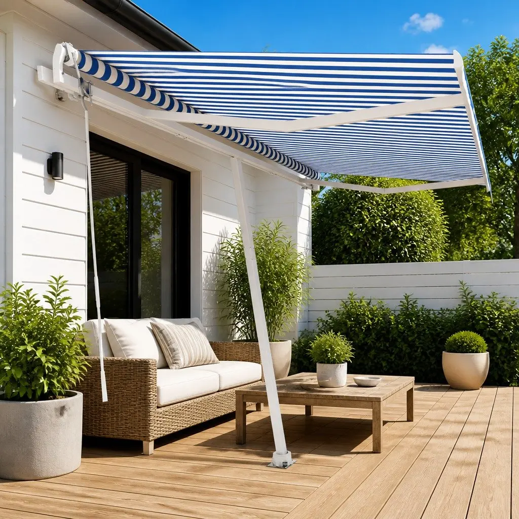 Freestanding Automatic Retractable Awning Sun Shade 400x300cm Blue