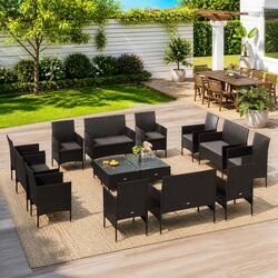 Comfort and Quality: 16-Piece Black Outdoor Lounge Set