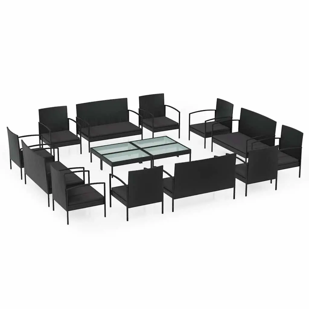 16 Piece Poly Rattan Garden Lounge Set Outdoor Furniture Patio Cushions Black