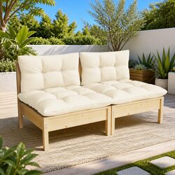 2-Seater Garden Sofa Outdoor Patio Furniture Pinewood Modular Lounge Seat Cream