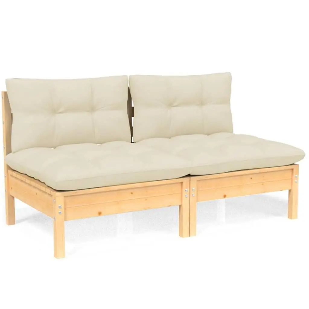 2-Seater Garden Sofa Outdoor Lounge Seat Modular Cream Pinewood