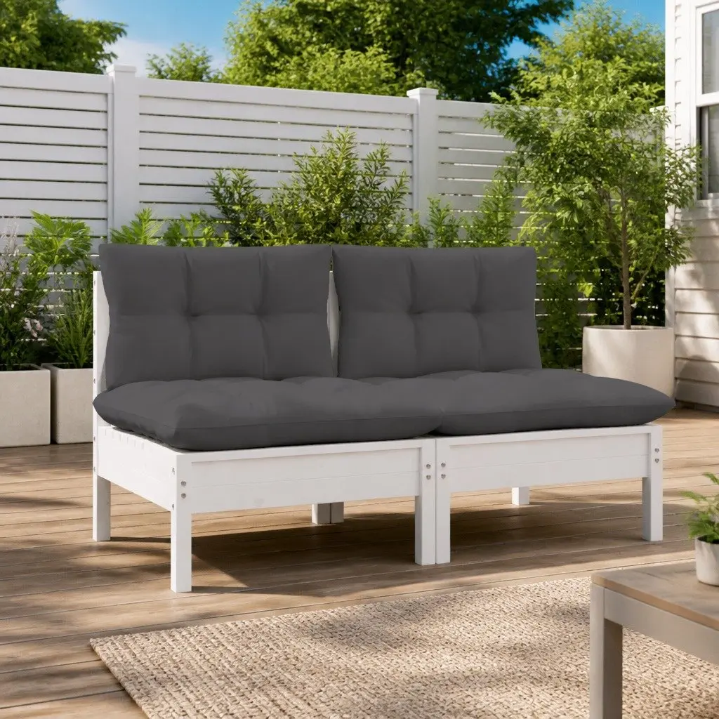 2-Seater Garden Sofa Outdoor Patio Seating Solid Pinewood White Modular Lounge Chair