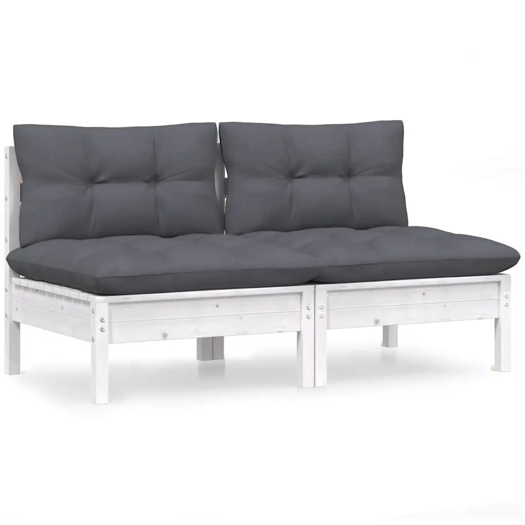 2-Seater Garden Sofa Outdoor Patio Seating Solid Pinewood White Modular Lounge Chair