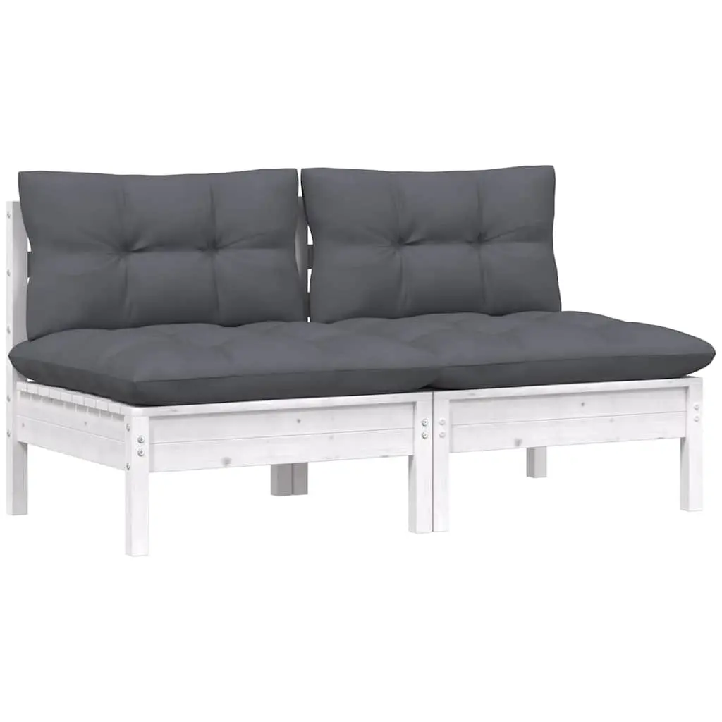 2-Seater Garden Sofa Outdoor Patio Seating Solid Pinewood White Modular Lounge Chair
