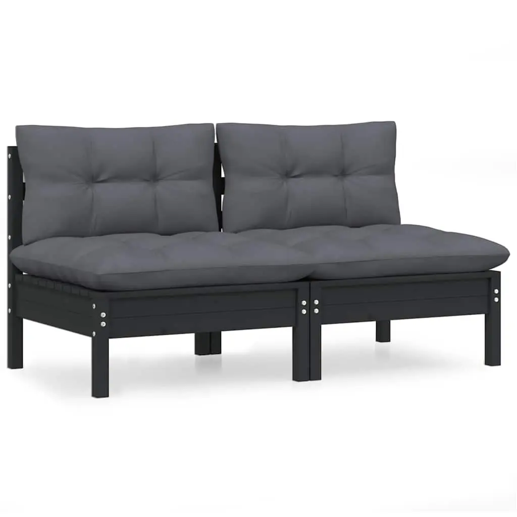 2-Seater Garden Sofa Outdoor Patio Furniture Solid Pinewood with Cushions Black
