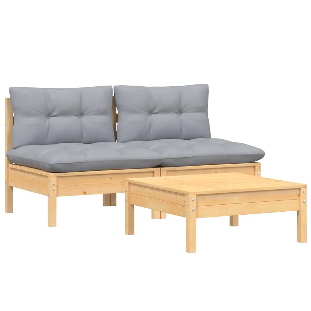Lounge Set 3 Piece Outdoor Pinewood Garden Sofa with Grey Cushions