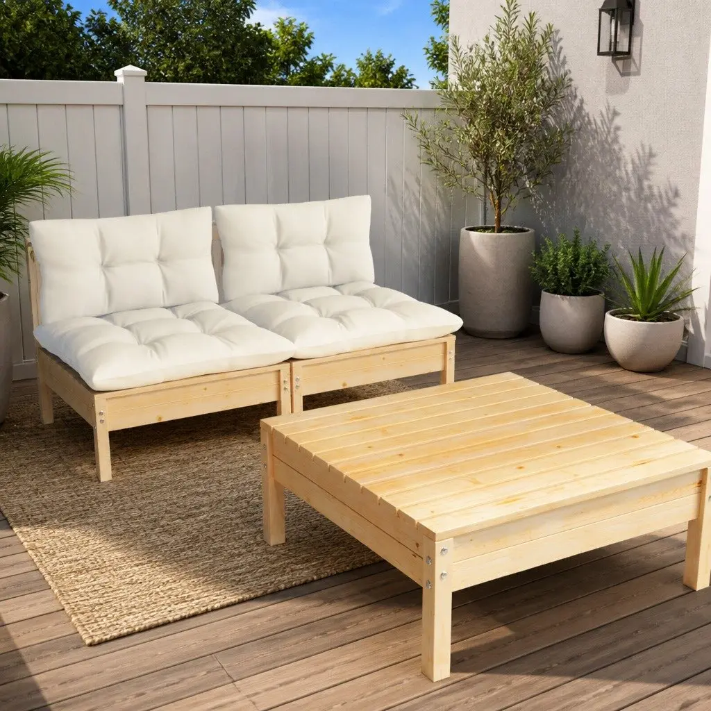 Garden Lounge Set Modular Outdoor Patio Furniture 3 Piece Cream Cushions