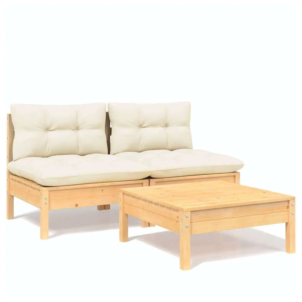 Garden Lounge Set Modular Outdoor Patio Furniture 3 Piece Cream Cushions