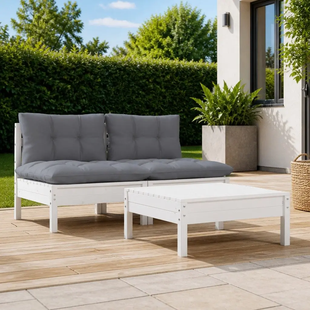Garden Lounge Set 3 Piece Outdoor Patio Furniture Pinewood White