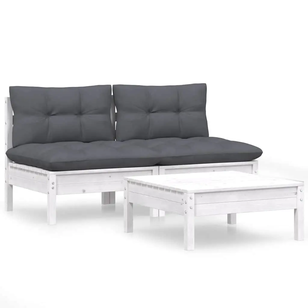 Garden Lounge Set 3 Piece Outdoor Patio Furniture Pinewood White