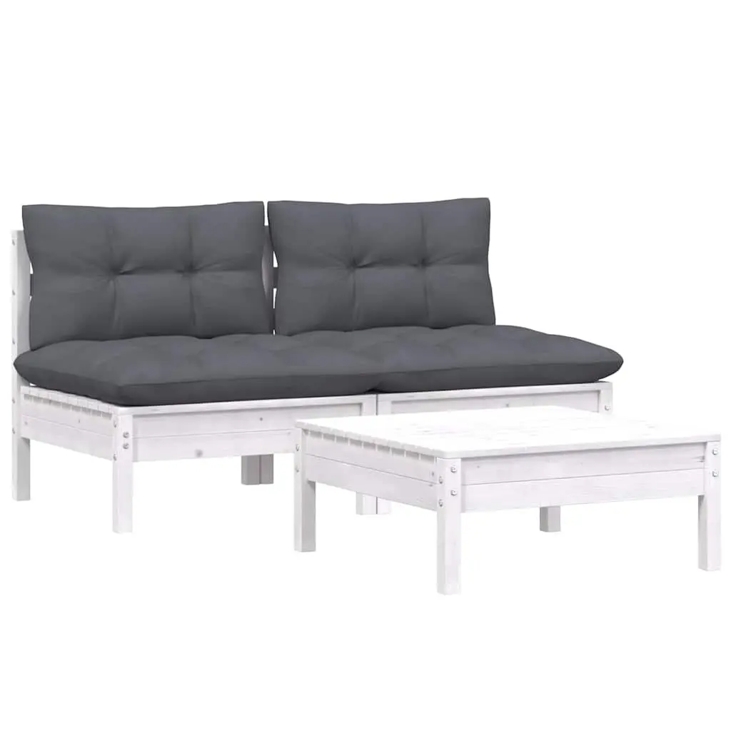 Garden Lounge Set 3 Piece Outdoor Patio Furniture Pinewood White