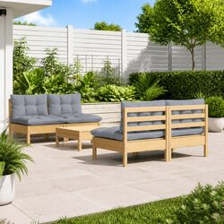 Garden Lounge Set 5 Piece Outdoor Patio Furniture Grey Cushions Modular Pinewood