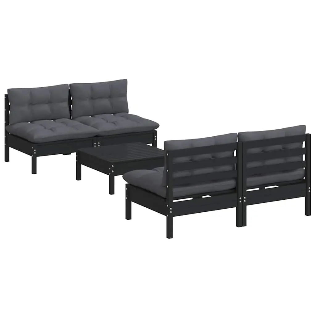 Garden Lounge Set 5 Piece Outdoor Patio Furniture Pinewood Black with Cushions