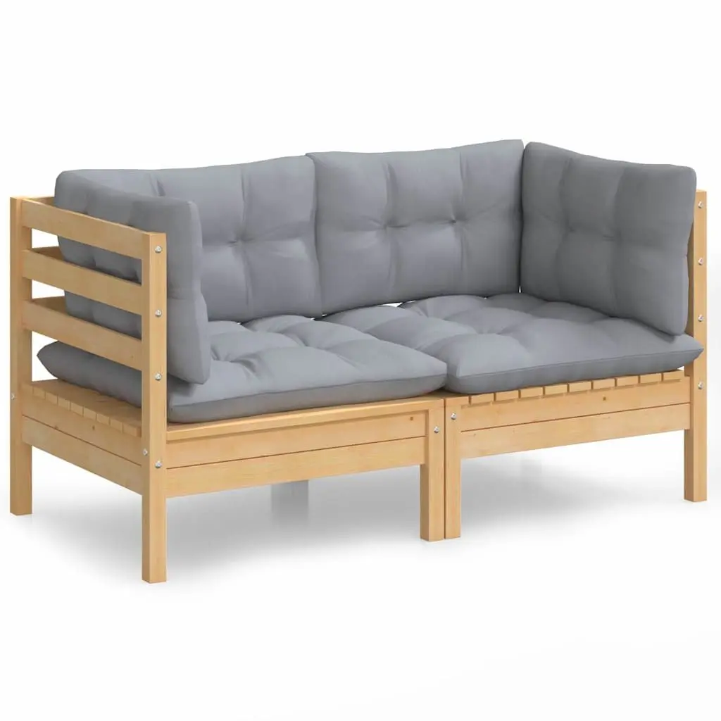 2-Seater Outdoor Sofa with Grey Cushions