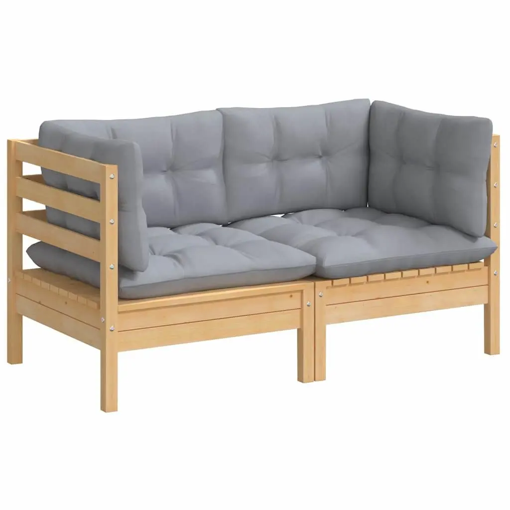 2-Seater Outdoor Sofa with Grey Cushions