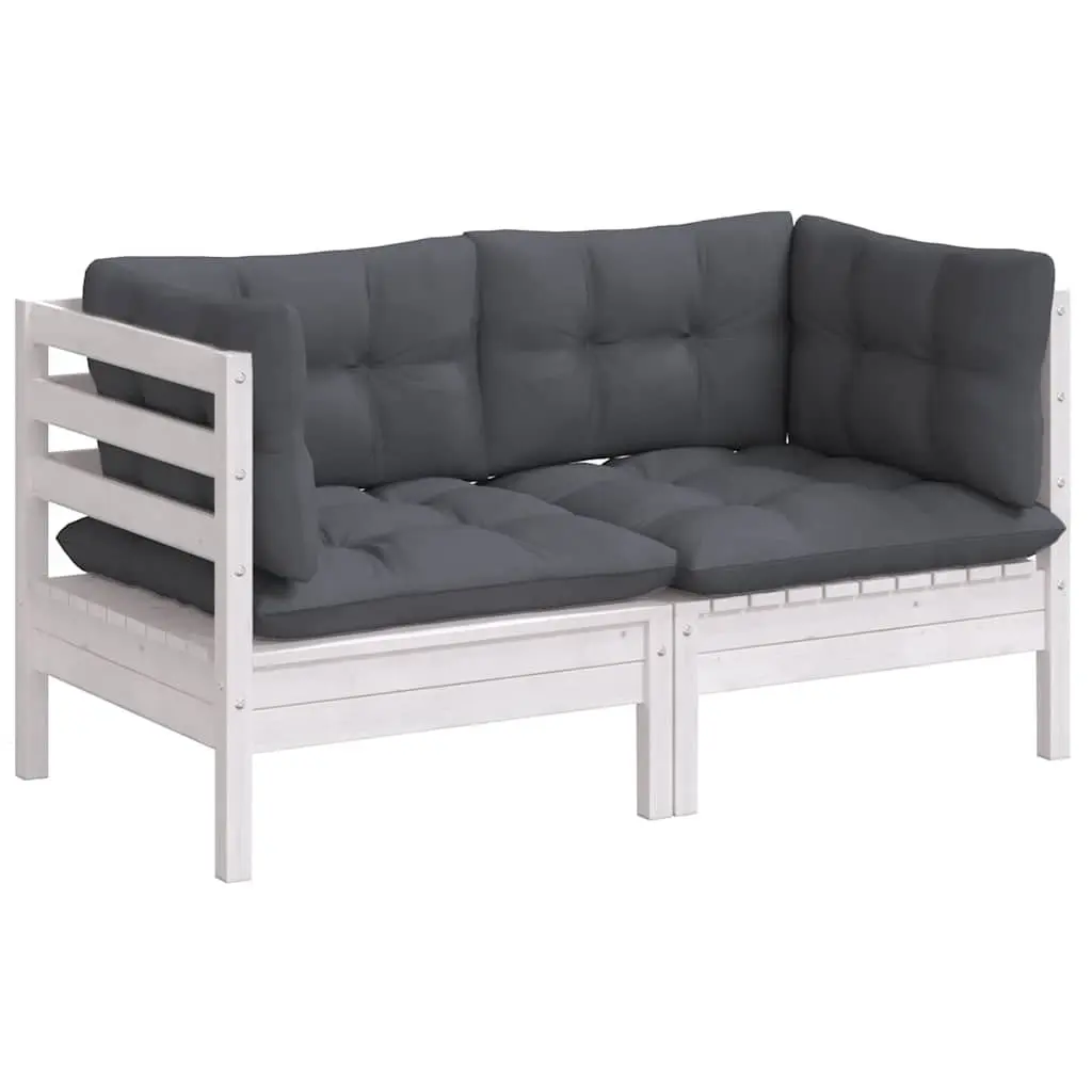 2-Seater Garden Sofa Outdoor Lounge Seat Modular Pinewood White