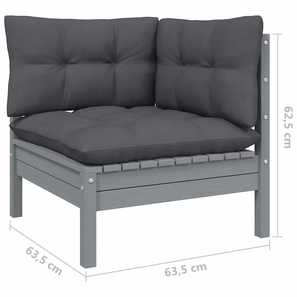 2-Seater Garden Sofa Outdoor Seating Solid Pinewood Grey Cushions