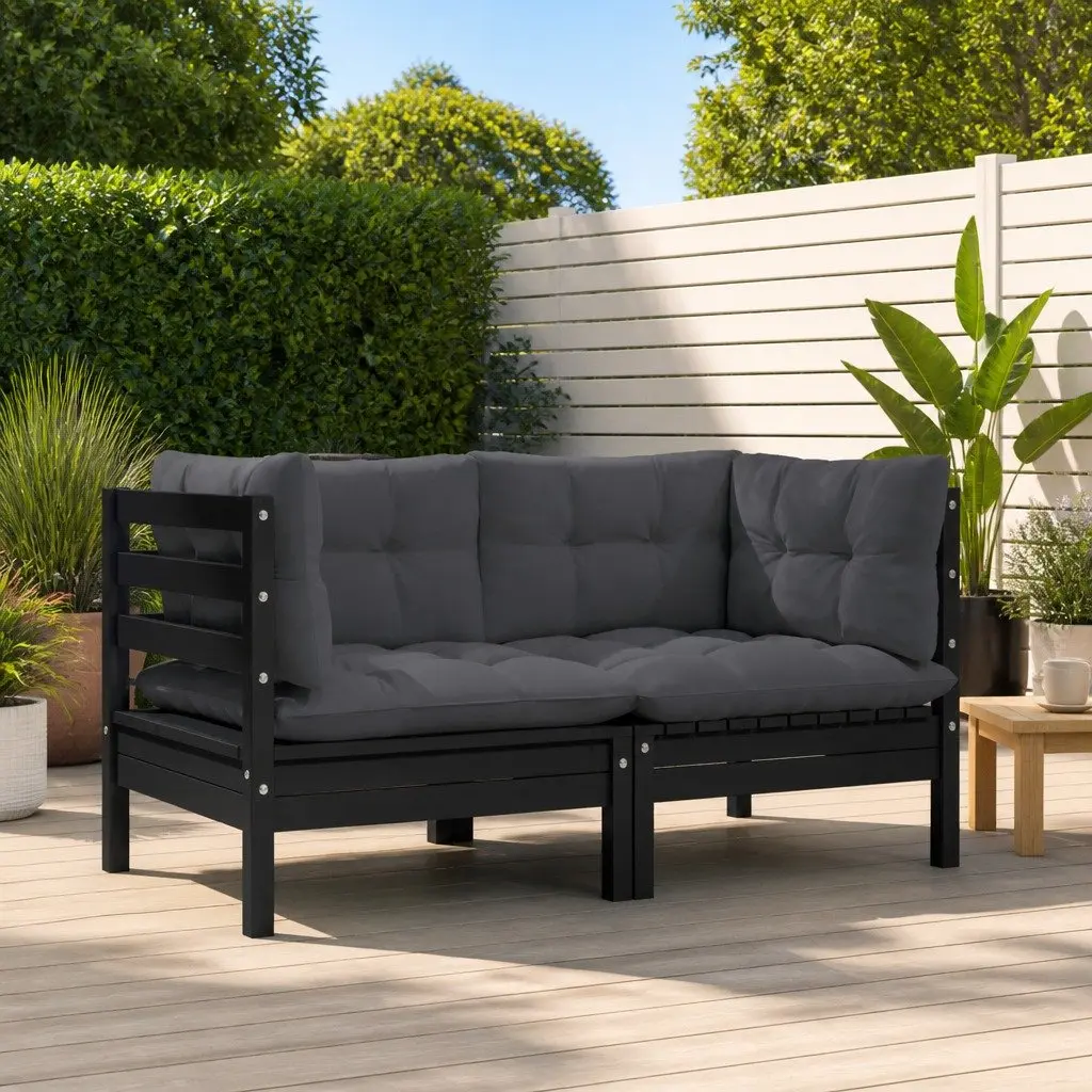 2-Seater Garden Sofa Outdoor Lounge Seat Modular Solid Pinewood Black