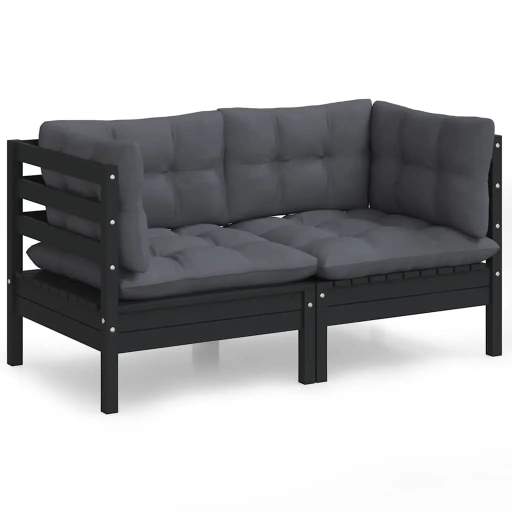 2-Seater Garden Sofa Outdoor Lounge Seat Modular Solid Pinewood Black