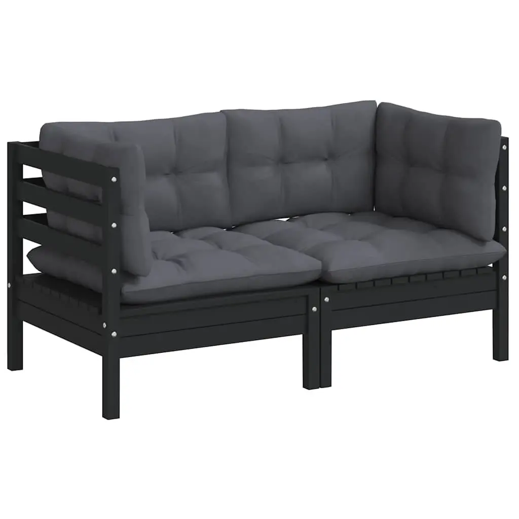 2-Seater Garden Sofa Outdoor Lounge Seat Modular Solid Pinewood Black