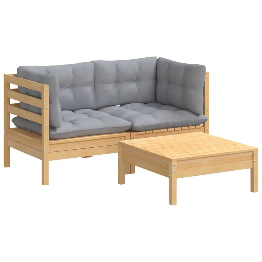 Outdoor Lounge Furniture Garden Set 3 Piece Grey Cushions Pinewood