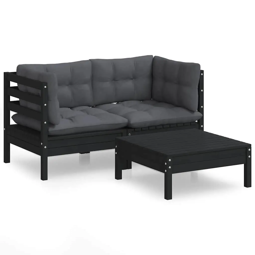 Garden Lounge Set 3 Piece Outdoor Patio Furniture with Cushions Pinewood