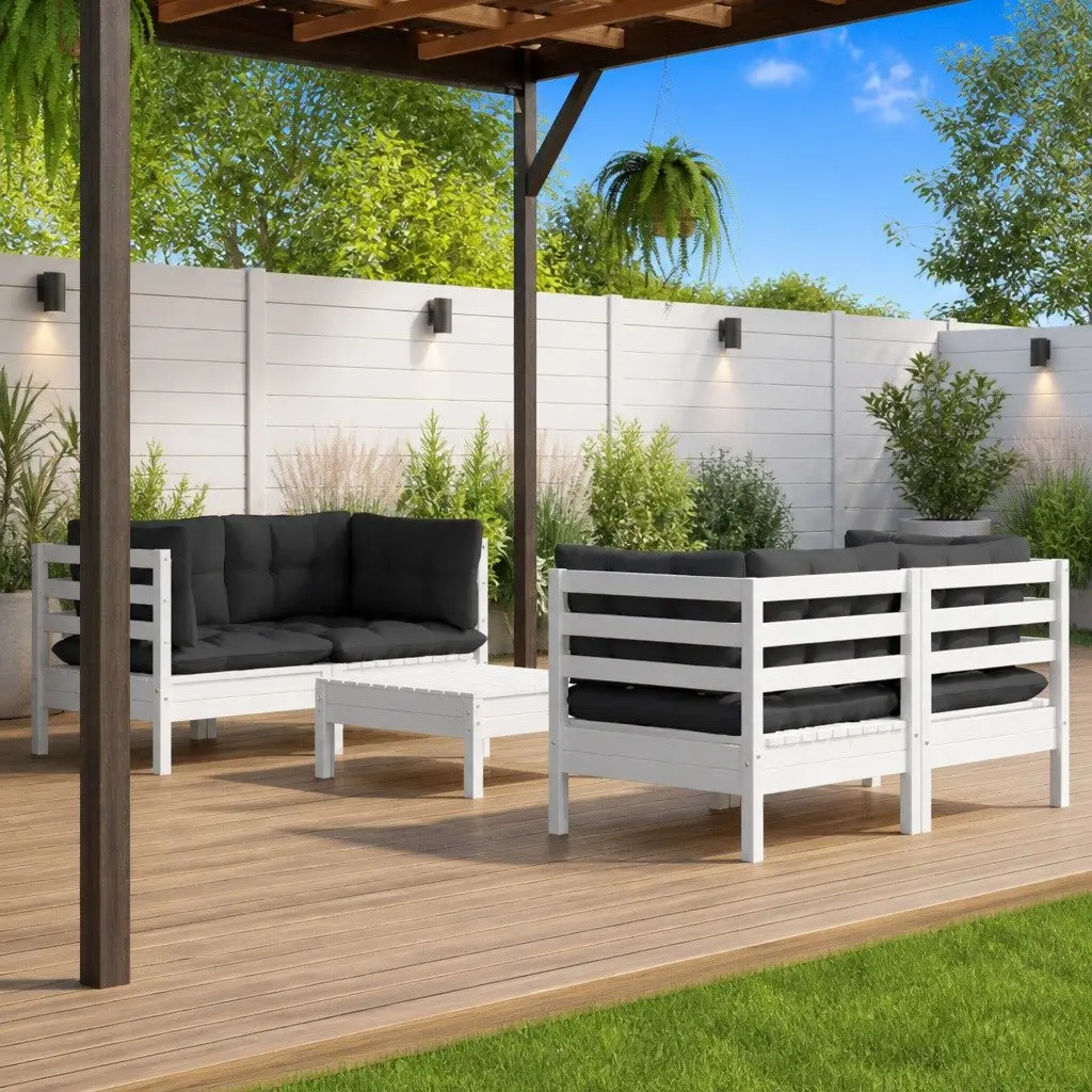 Garden Lounge Set Outdoor Relaxation 5 Piece Modular Pinewood White