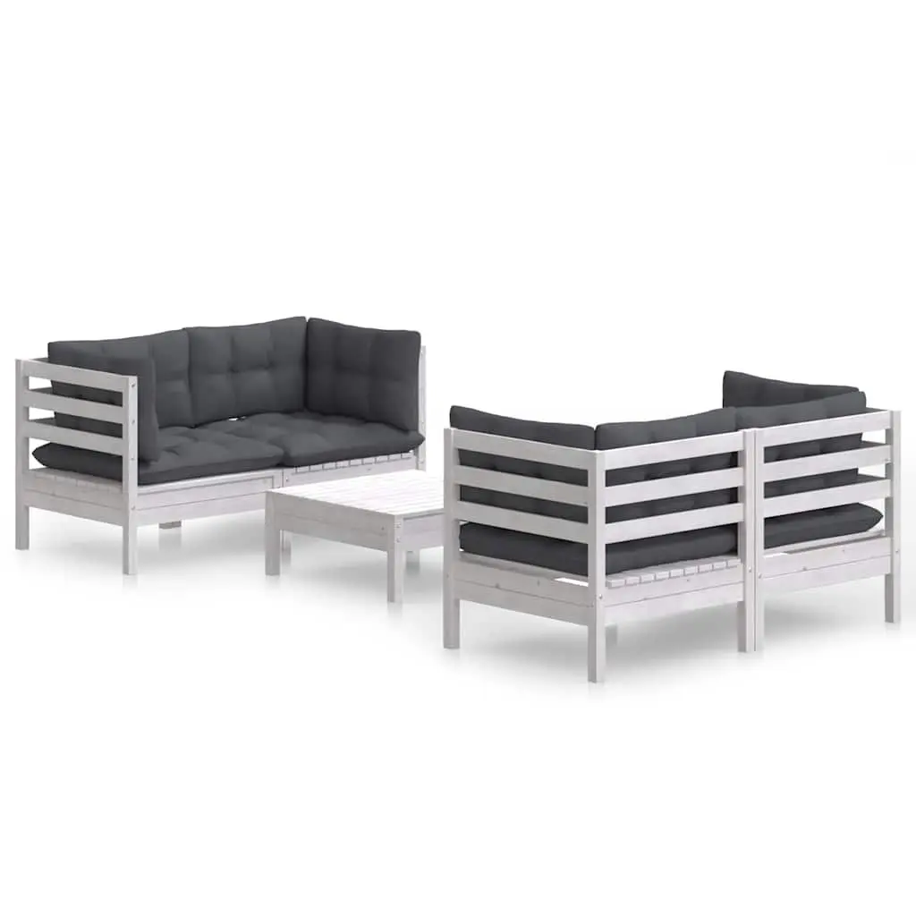 Garden Lounge Set Outdoor Relaxation 5 Piece Modular Pinewood White