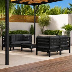 Comfortable 5 Piece Lounge Set in Black Pinewood