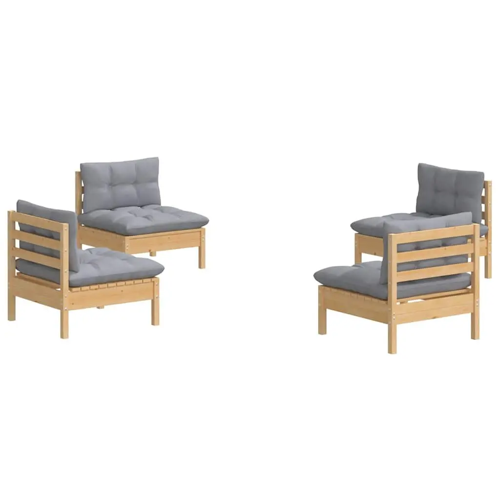Garden Lounge Set 4 Piece Outdoor Patio Furniture Grey Cushions Pinewood