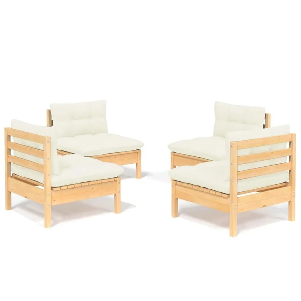 Garden Lounge Set Outdoor Patio Furniture 4 Piece Cream Cushions Pinewood