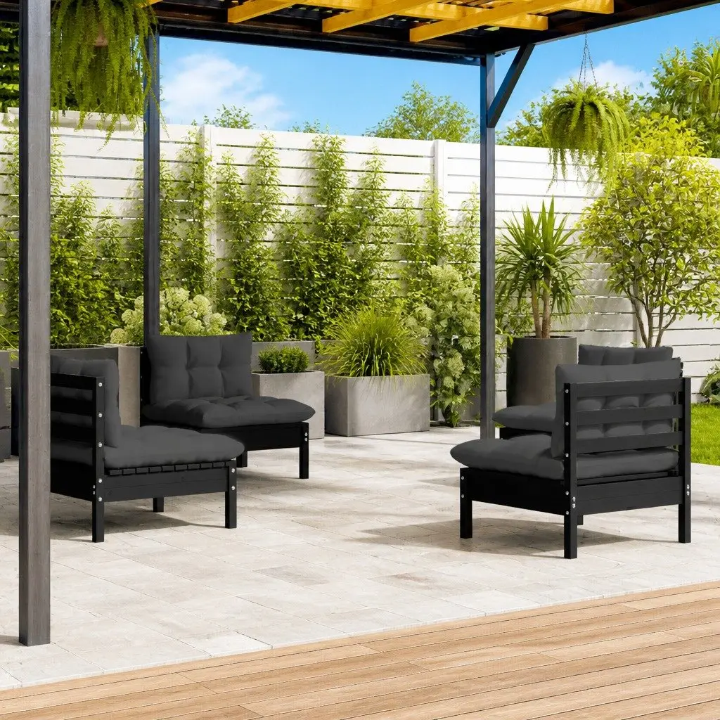 Garden Lounge Set Outdoor Furniture 4 Piece Pinewood Black with Cushions