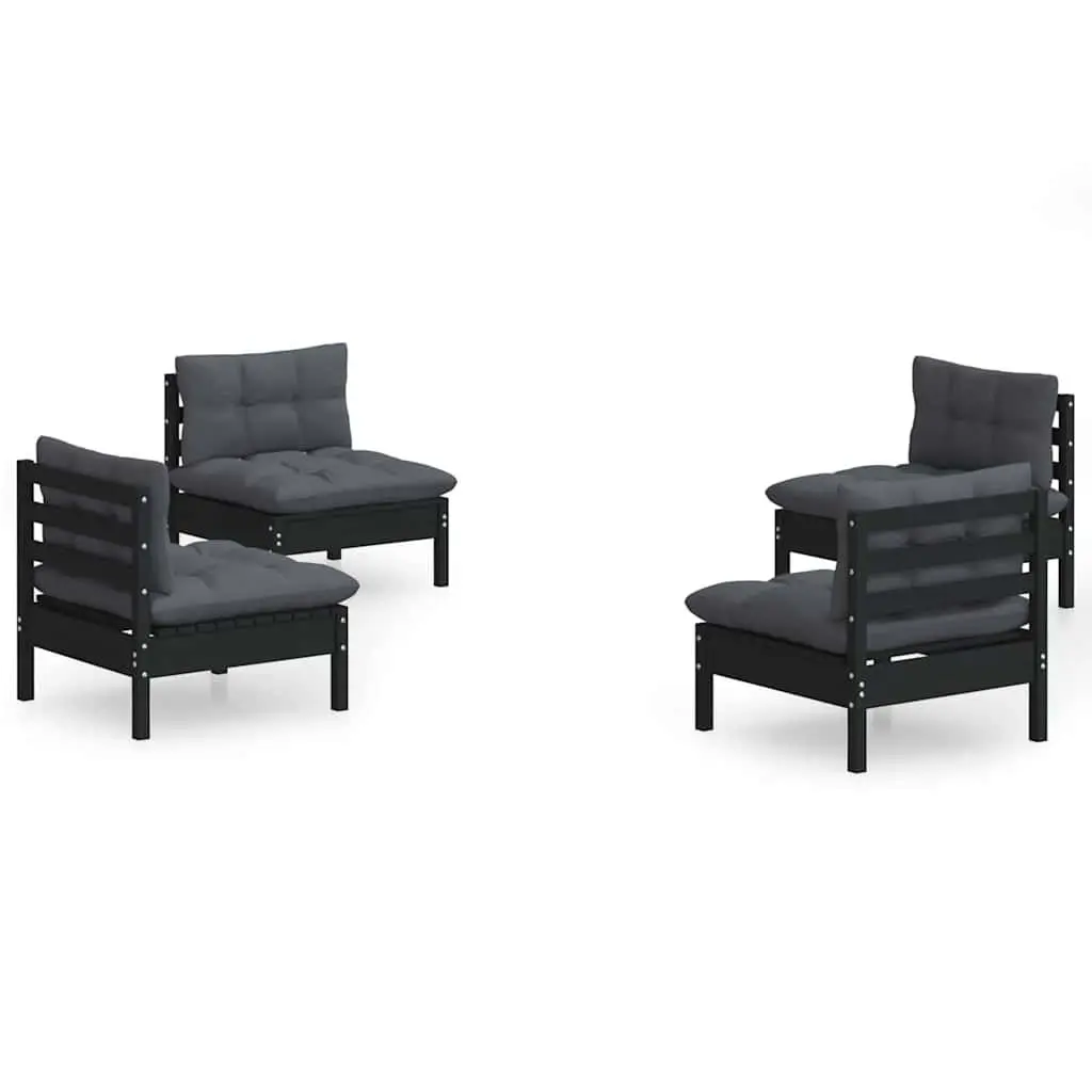 Garden Lounge Set Outdoor Furniture 4 Piece Pinewood Black with Cushions