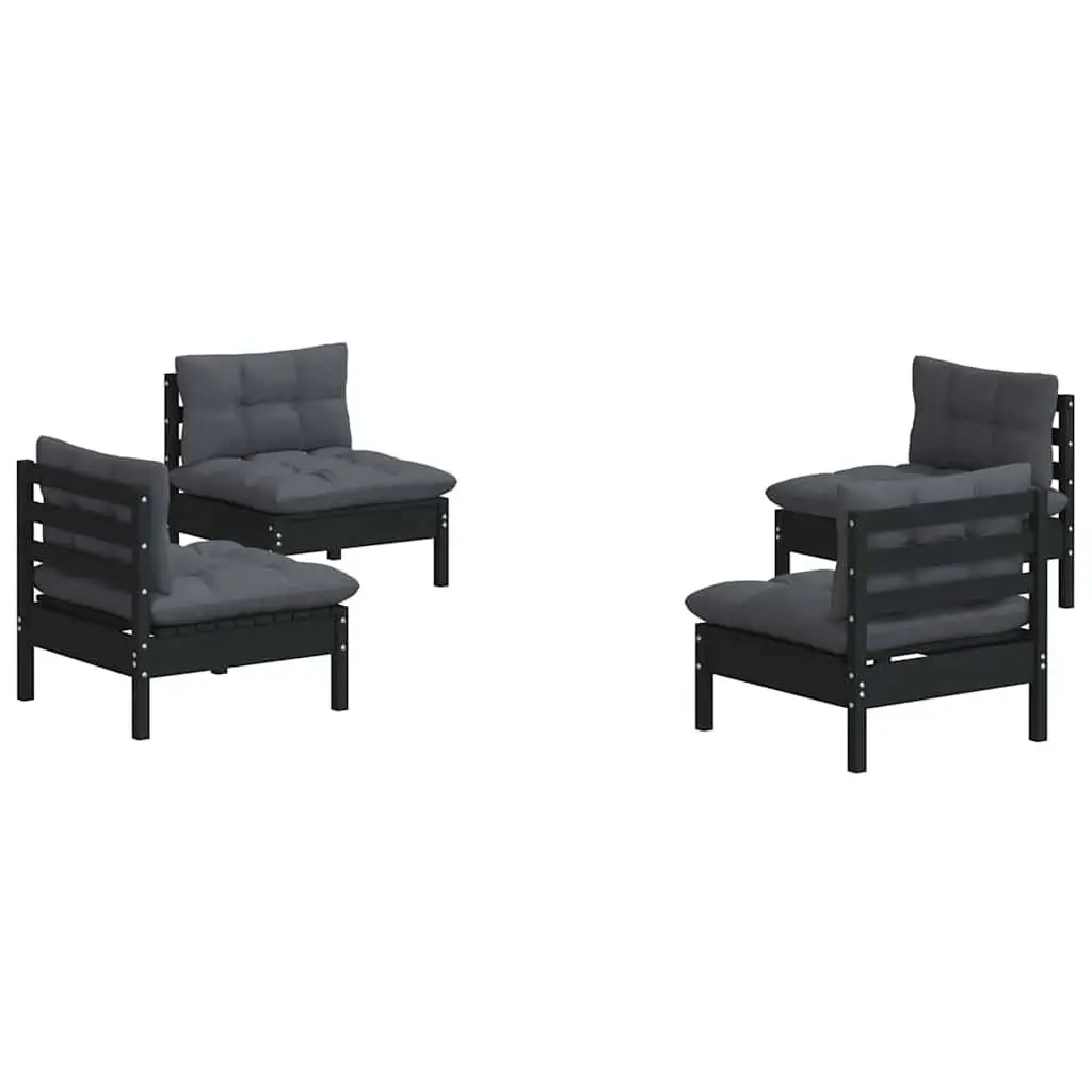 Garden Lounge Set Outdoor Furniture 4 Piece Pinewood Black with Cushions